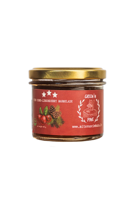 Pušų kankorėžių – bruknių želė 130g